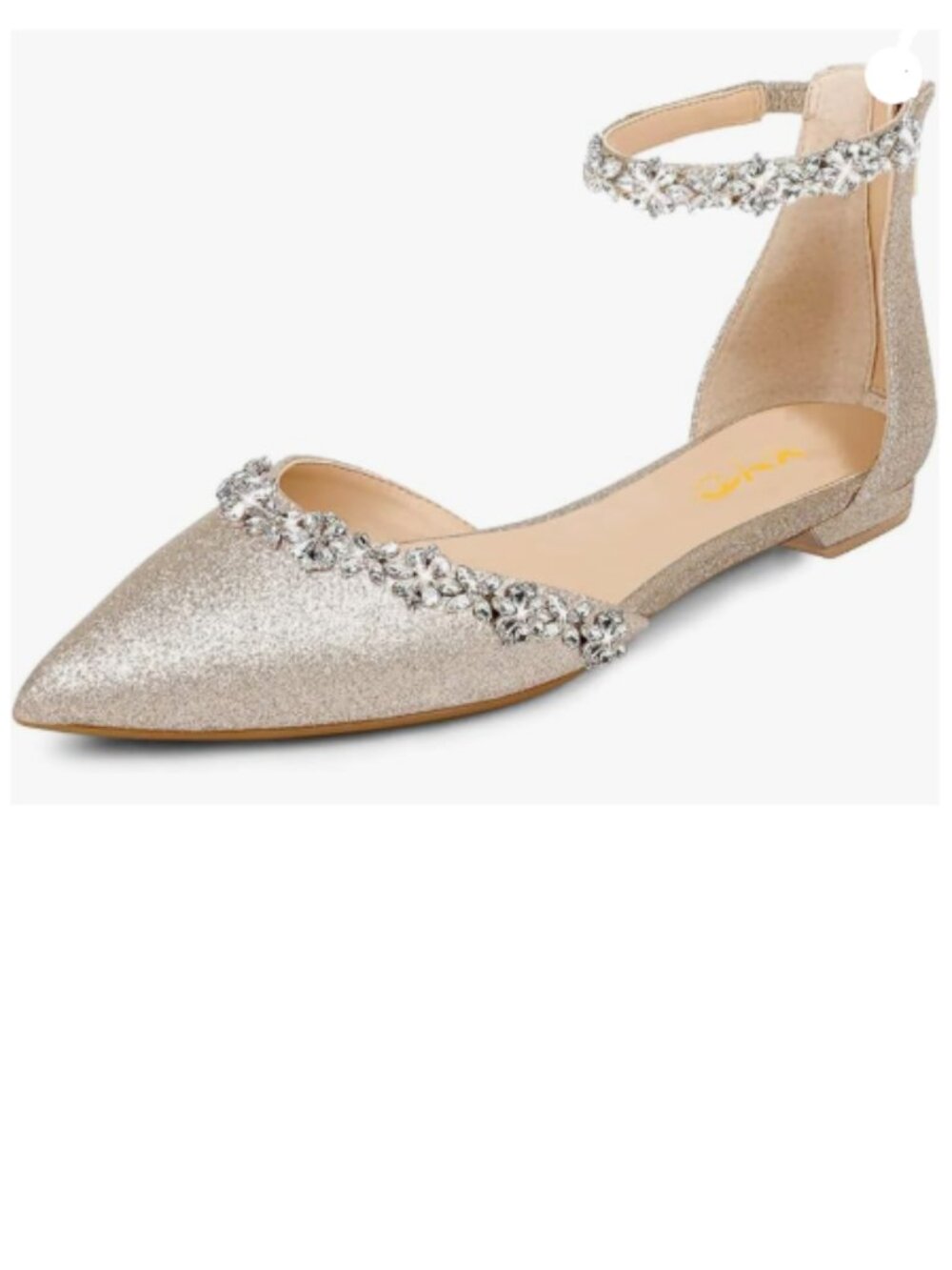 XYD Light Gold-glitter Pointed Toe D'Orsay Wedding Sparkly Ankle Strap Sandals